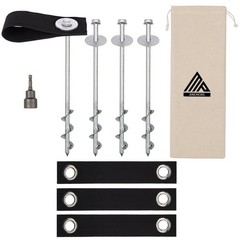 Trampoline Anchors High Wind Heavy Duty 12″ Set of 4/6/8 with Straps, Drill B…