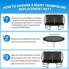 Top Ring Trampoline Enclosure Net Replacement-for 8 Curved Poles Top 12FT Frame