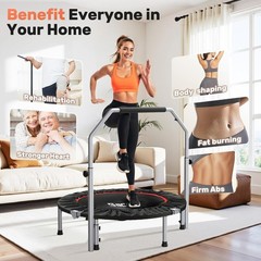 40/48″ Foldable Mini Trampoline Max Load 330lbs/440lbs, Fitness Rebounder wit…
