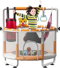 55″ Kids Indoor Trampoline with Safety Net, Adjustable Gymnastics Bar & Toys …