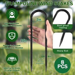 12″ Trampoline Ground Wind Stakes Anchors High Wind Heavy Duty,16 Pack U-Shap…