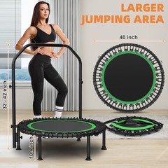 40″ Foldable Mini Trampoline with Resistance Bands Adult Exercise for Home Garde
