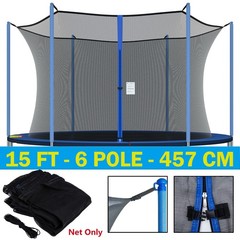 15FT Trampoline Safety Net Netting Replacement Fit 6 Pole Round Enclosure Zipper