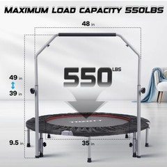 48 Inch Folding Mini Trampoline, Silver-1, TT-8014B 550 LBS