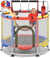 OLAKIDS 55 Inch Trampoline Kids Enclosure Basketball Hoop