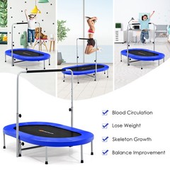 Costway 50″ Trampoline for 2 People Foldable Rebouncer w/Adjustable Handrail