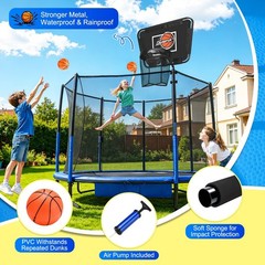 Adjustable Metal Trampoline Basketball Hoop with Mini Ball & Pump – Fits All Pol