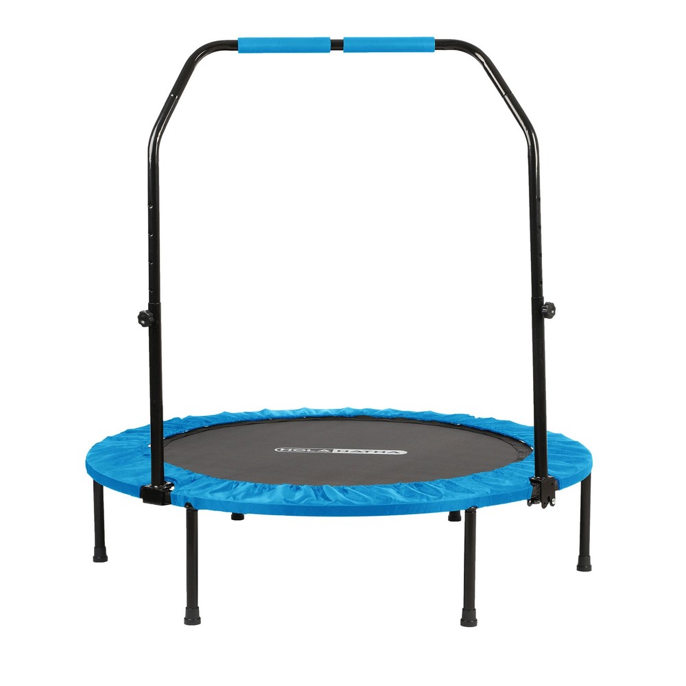 HolaHatha 40″ Mini Trampoline Fitness Rebounder with Adjustable Handle, Blue