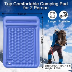 Double Sleeping Pad for Camping, Extra Thick 5 Inch Self-Inflating Full, Blue