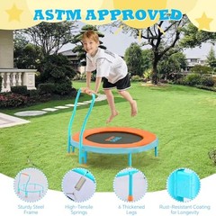 Mini Trampoline for Kids 3-6 with Super Safe Foam Handle Orange & Sky Blue