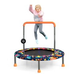 36″ Kids Mini Trampoline Toddler Rebounder w/ LED Lights & Padded Safety Handle