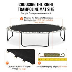 VEVOR Replacement Trampoline Mat Fits 14ft Frame 72 V-Ring 6.5″-7″ Spring Length