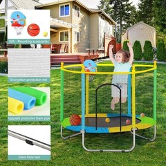 Kids Trampoline W/ Safety Net Dolphin Basketball Hoop Ocean Balls Rebounder 3 US