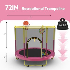 72″ Trampoline for Kids with Net Toddler Trampoline Basketball Hoop Dart Board