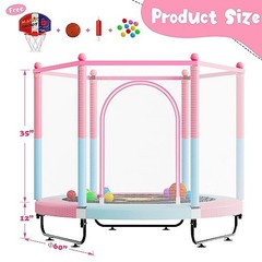 60″ Trampoline for Kids, 5 FT Indoor & Outdoor Toddler Baby 5FT Pink/Blue