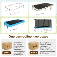 8x14FT Recreational Rectangular Trampoline w/ Safety Enclosure Net Ladder Blue