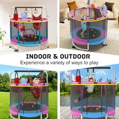 60″ Toddler Trampoline by Yozoia—Round Blue-Pink—Indoor