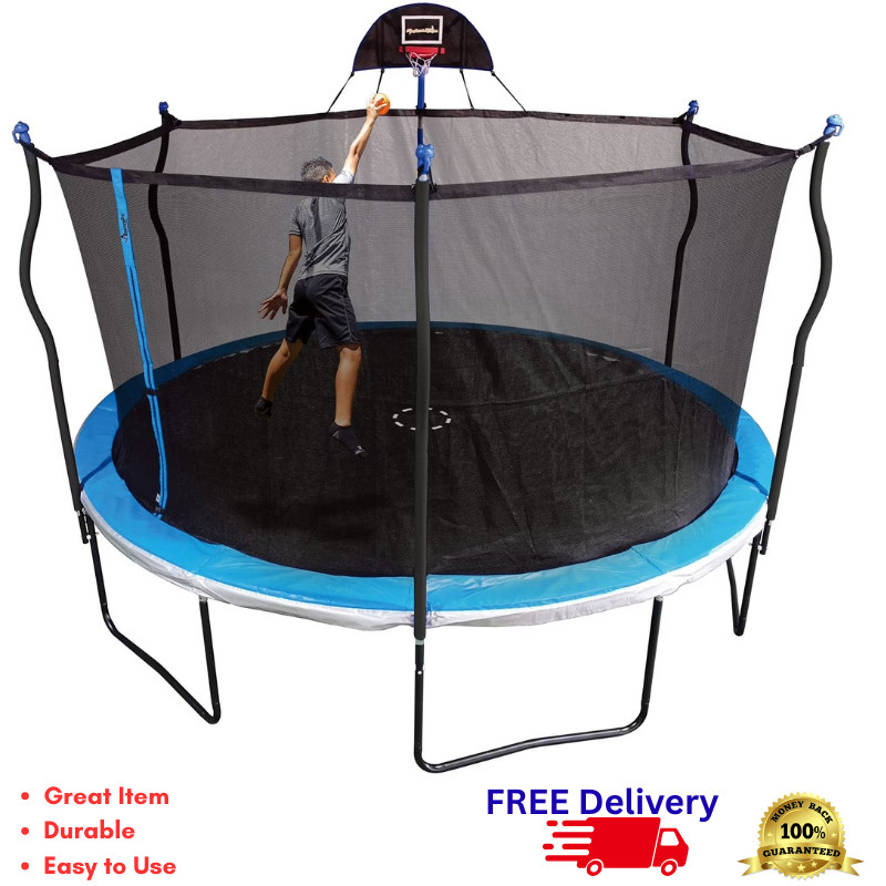 Sportspower Bounce Pro 14ft Trampoline with Enclosure Safety Net Basketball Hoop
