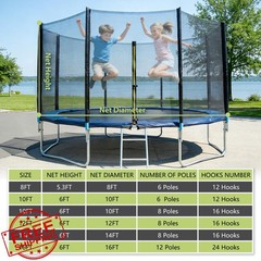 Wiodeiv 12FT 8Poles Black trampoline net