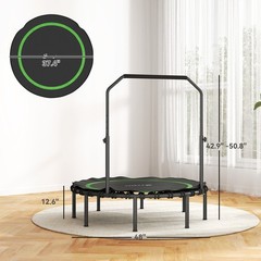 Mini Fitness Trampoline 48 Inch Foldable with Adjustable Handle Bar Adult 330lbs