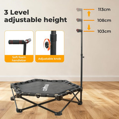 Foldable Fitness Trampoline,40” Rebounder with Adjustable Foam Handle,Mini Tram
