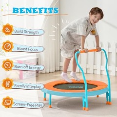 Mini Trampoline for Kids 3-6 with Super Safe Foam Handle Orange & Sky Blue