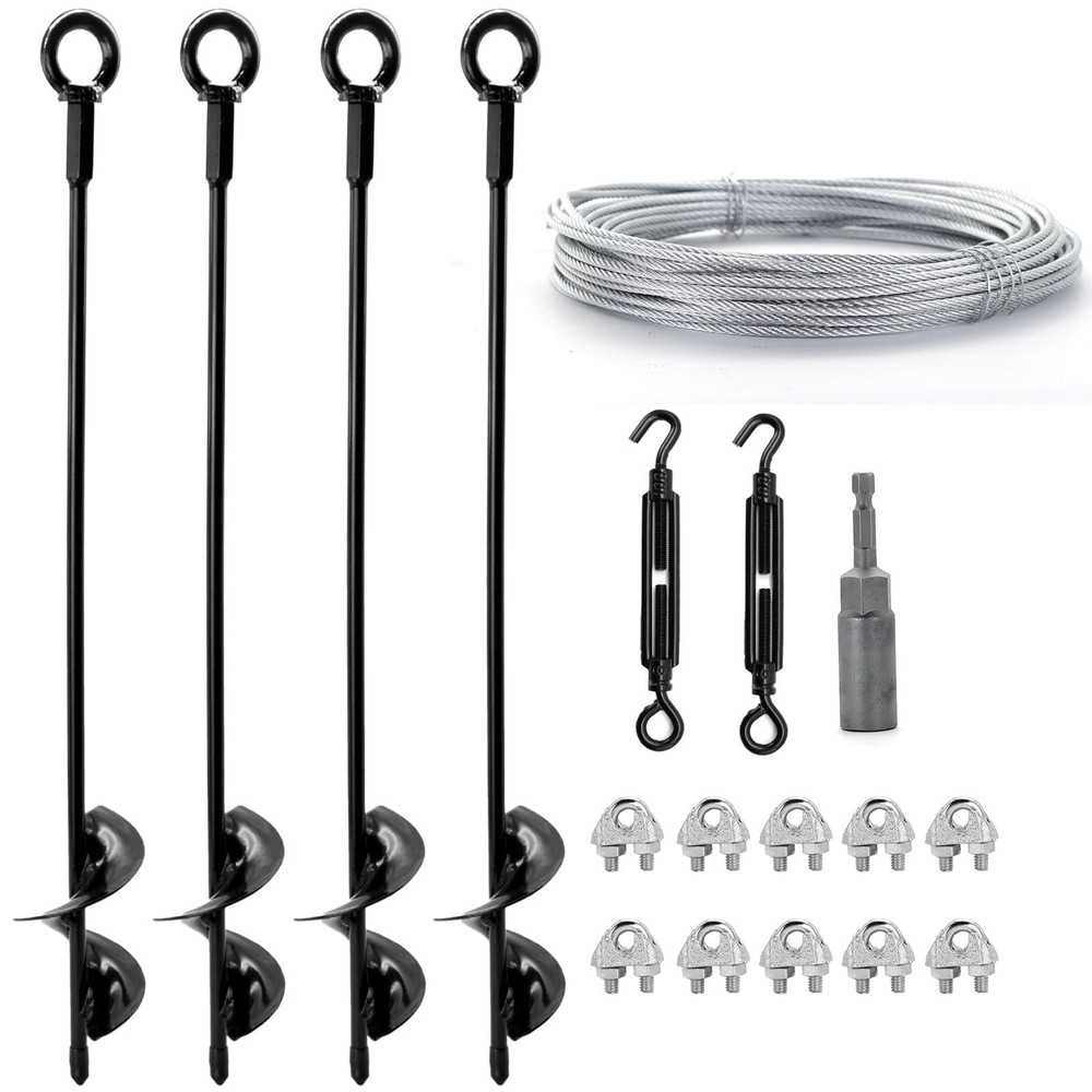 Ground Anchor Ground Anchor 45cm with 15M Galvanised Steel Rope & Turnbuckles, 4pcs…