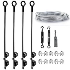 Ground Anchor Ground Anchor 45cm with 15M Galvanised Steel Rope & Turnbuckles, 4pcs…