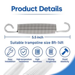 16 PCS Trampoline Springs Heavy Duty Stainless Steel T Hook Tool 5.57 Inch