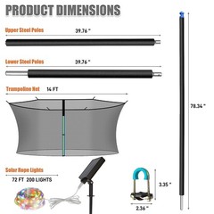 Universal 14FT Trampoline Poles and Safety Enclosure Net with Solar Light