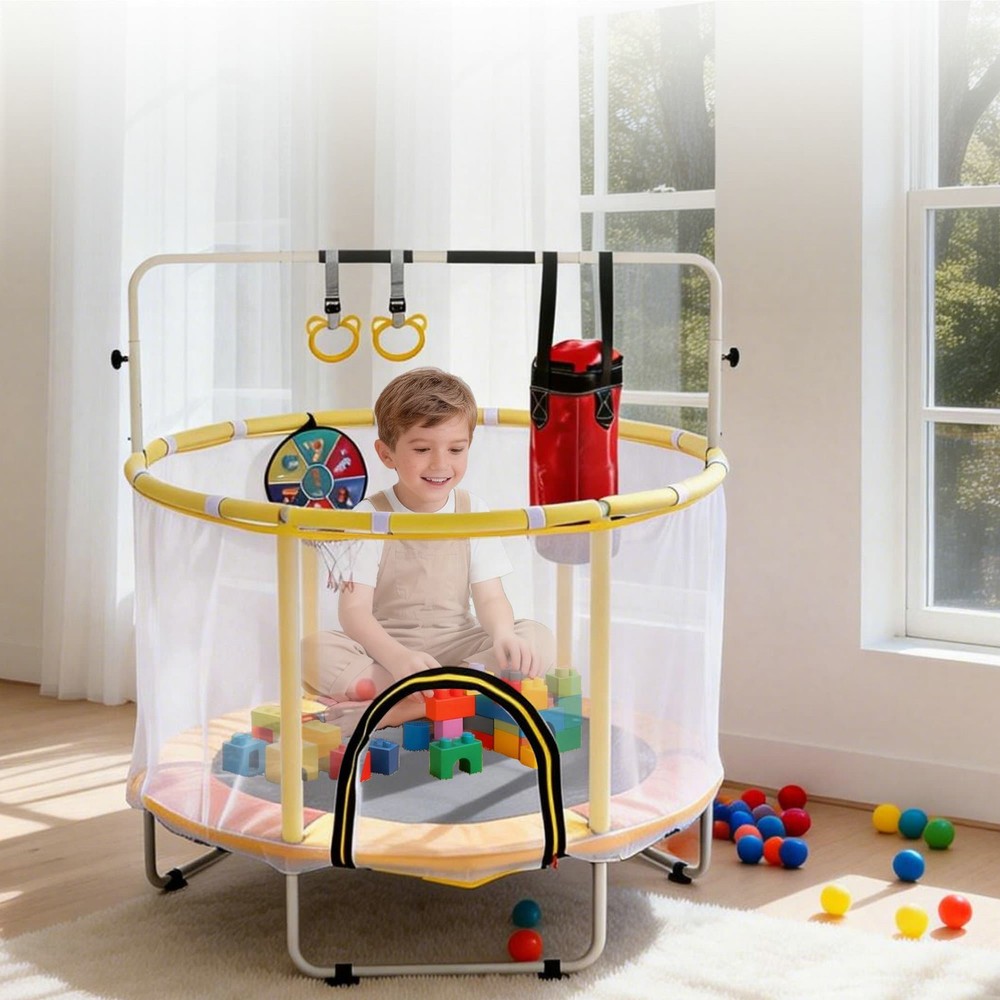 54″ Toddler Trampoline w/ Safety Net, Basketball Hoop & Boxing Bag