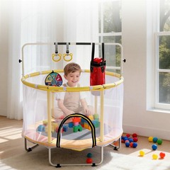 54″ Toddler Trampoline w/ Safety Net, Basketball Hoop & Boxing Bag
