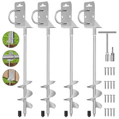 4 Pack Ground Anchors Screw in Shed Earth Anchor Stakes Set with Brackets &Drill