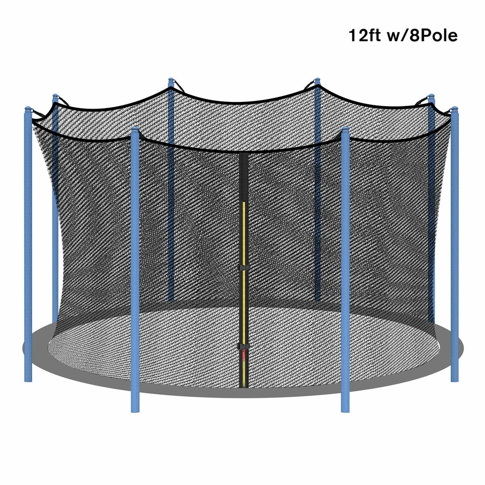 Round Trampoline Enclosure Net Replacement For 12FT 8 Poles Weather-Resistant