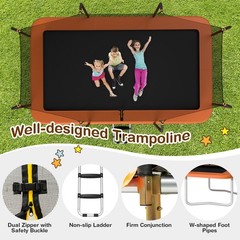 8x14FT Recreational Rectangular Trampoline w/ Safety Enclosure Net Ladder Orange