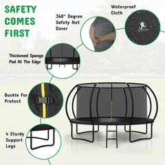 Polar Aurora 10FT 12FT 14FT 16FT Outdoor Trampoline with Safety Enclosure Net, T