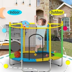 Juoe 55 Inch Trampoline Kids Enclosure 440lbs Safety Net Basketball Hoop