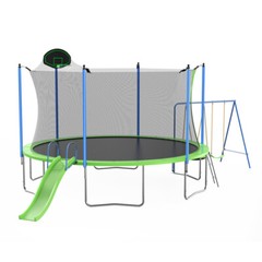 12FT Trampoline for Kids w/ Safety Enclosure Net & Basketball Hoop & Swings