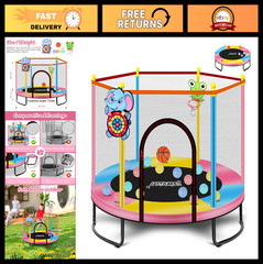 5ft Pink Indoor Trampoline for Kids 2-5, Mini Toddler Trampoline with Net & Hoop