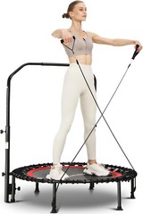 40″ 450lbs Fitness Mini Trampoline, Exercise Rebounder with Resistance Ropes NEW