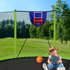15ft Trampoline with Basketball Hoop, Inflator & Ladder, Green