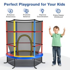 55″ Kids Trampoline Bouncing Jumping Mat Recreational Trampoline W/Enclosure Net