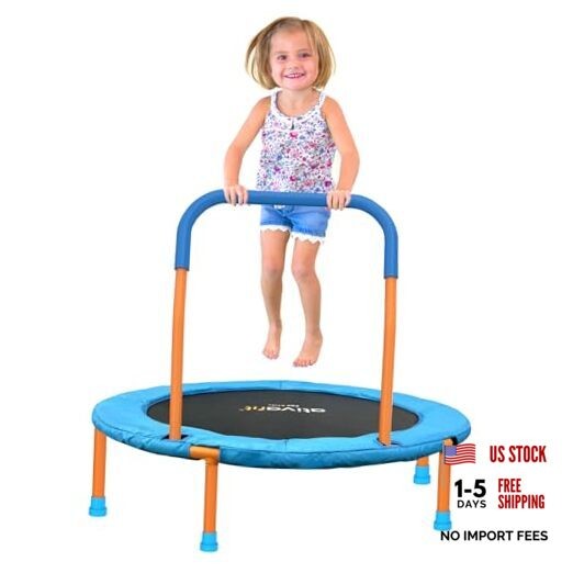 36-Inch Toddler Trampoline with Foam Handle, Foldable Indoor Orange and Blue