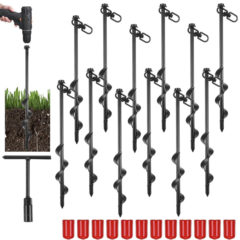 12 Pcs Ground Anchors Screw in Tent Stakes Heavy Duty Trampoline Anchors High…