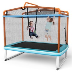 Outdoor 3-in-1 6FT Rectangle Kids Trampoline W/Swing Horizontal Bar & Safety Net