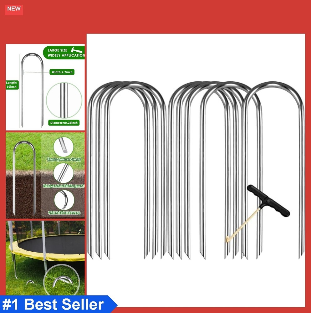 Heavy Duty Trampoline Stakes 10 Inch Galvanized Steel Wind Anchors 8 Pack for