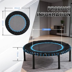 48in Springless FitnessTrampoline 450lbs Load Quiet Safe IndoorOutdoor Rebounder