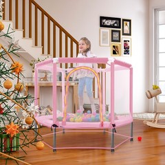 55” Toddlers Trampoline w/ Safety Enclosure Net and Balls Kids Mini Trampoline