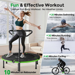 40″/38″ Foldable Mini Trampoline, Rebounder Trampoline for Adults, U/T Adjustabl