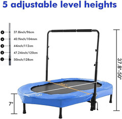 Kids Trampoline Mini Rebounder with Adjustable Handle Foldable Trampoline for 2
